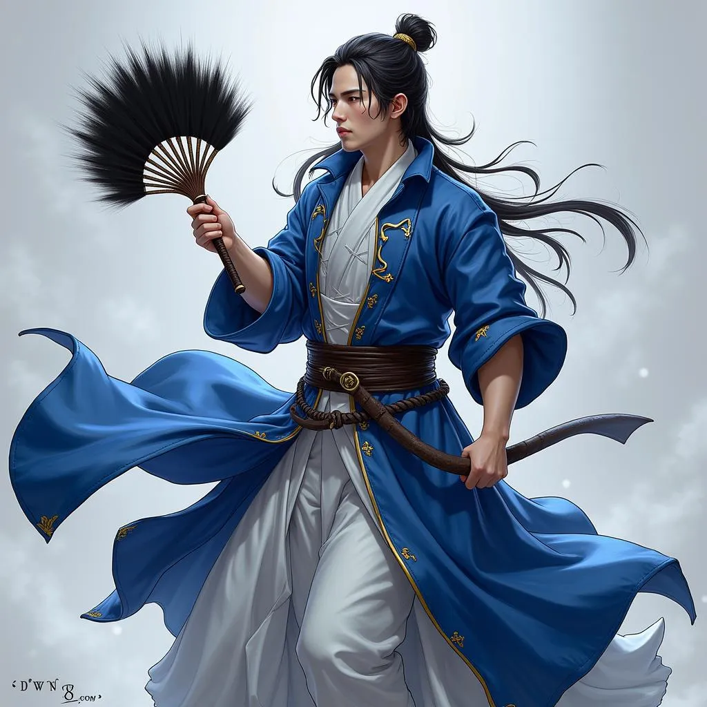 Zhuge Liang wielding his iconic Black Faerie Fan in Dynasty Warriors 8