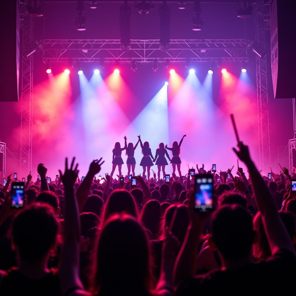 Blackpink fans cheering enthusiastically at a concert.