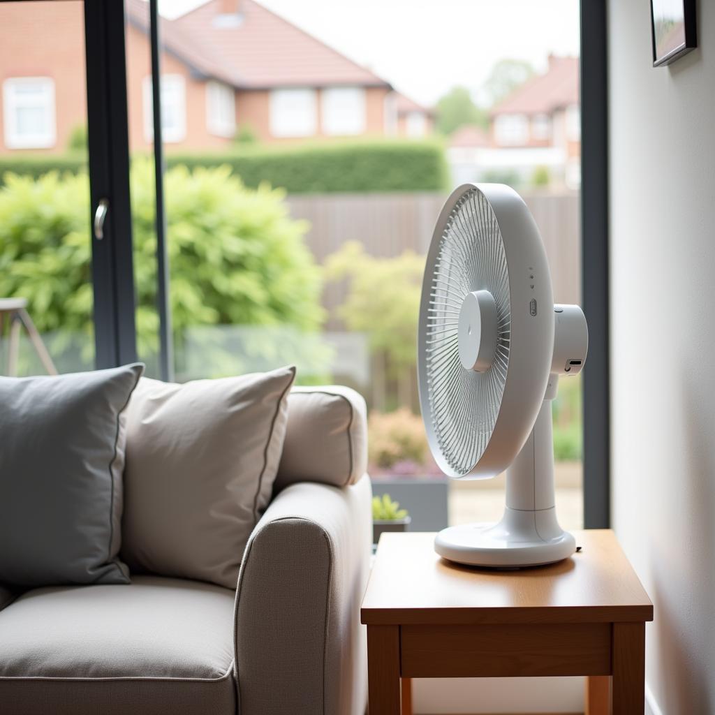 Modern bladeless fan in a UK living room