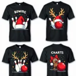 Festive bowling-themed Christmas t-shirt designs