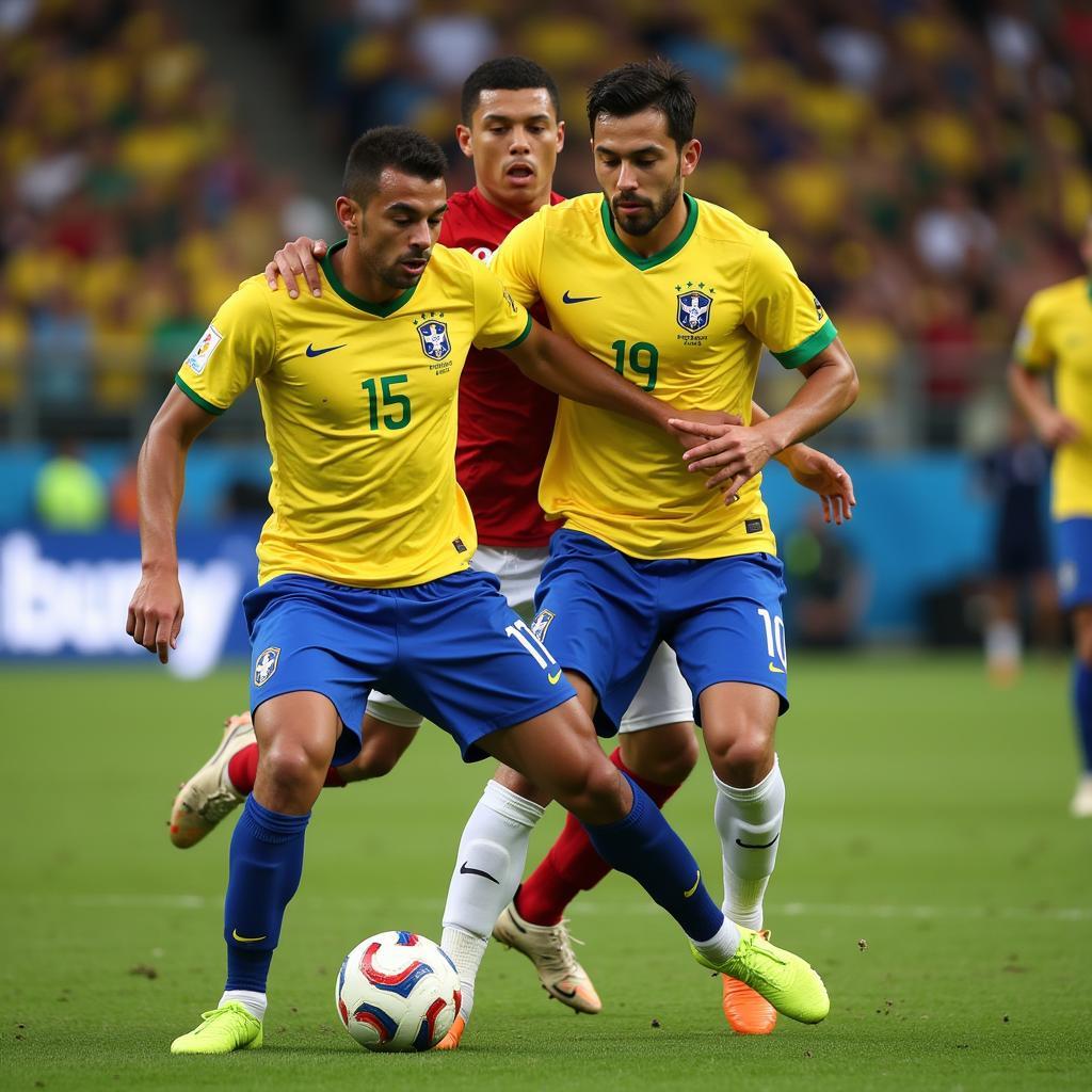 Brazil and Serbia players clash during a World Cup match