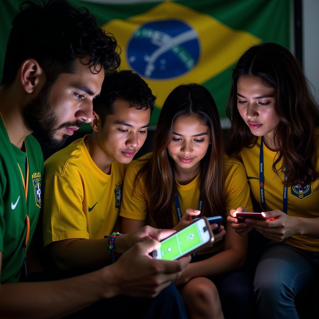 Brazilian Fans Watching a Match on Mobile Devices