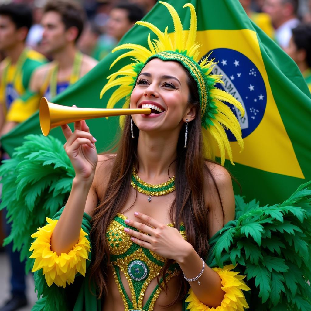 Brazilian Female Fan in Carnival Costume at the World Cup