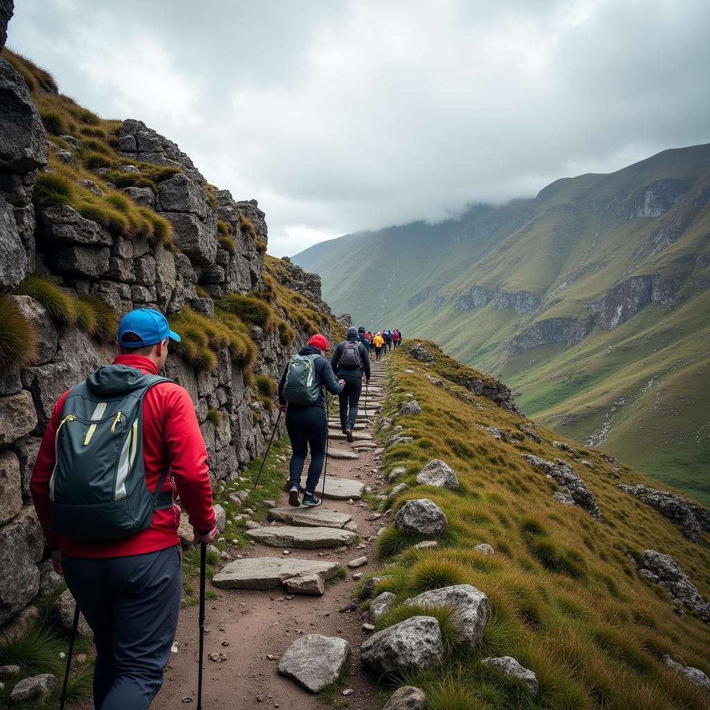 Runners navigating challenging terrain