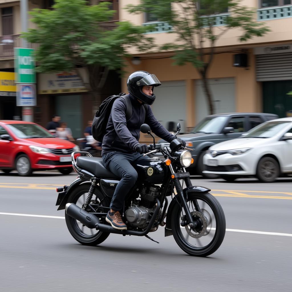 Brixton BX125 navigating bustling Vietnamese roads