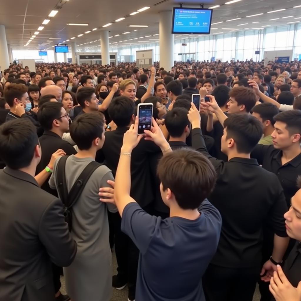 BTS mobbed by fans at the airport