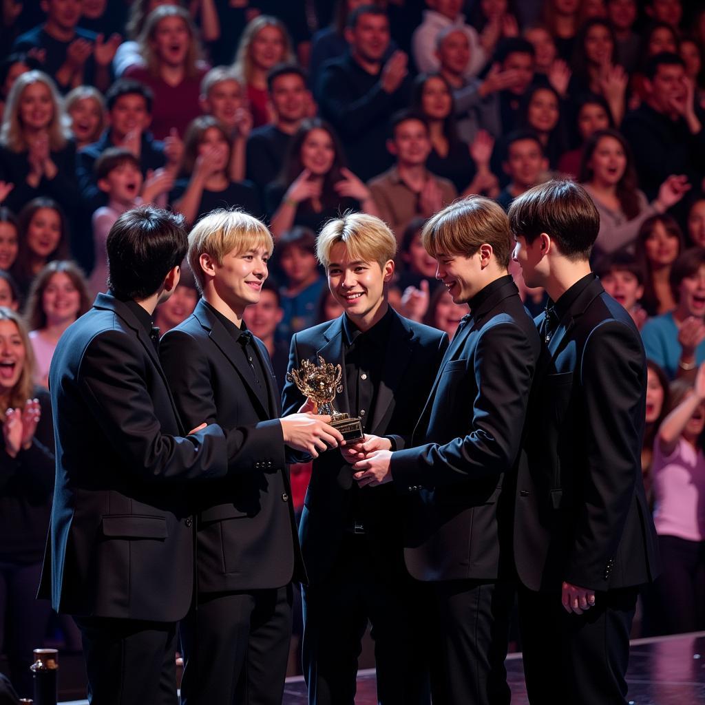 BTS receiving an award at a music ceremony