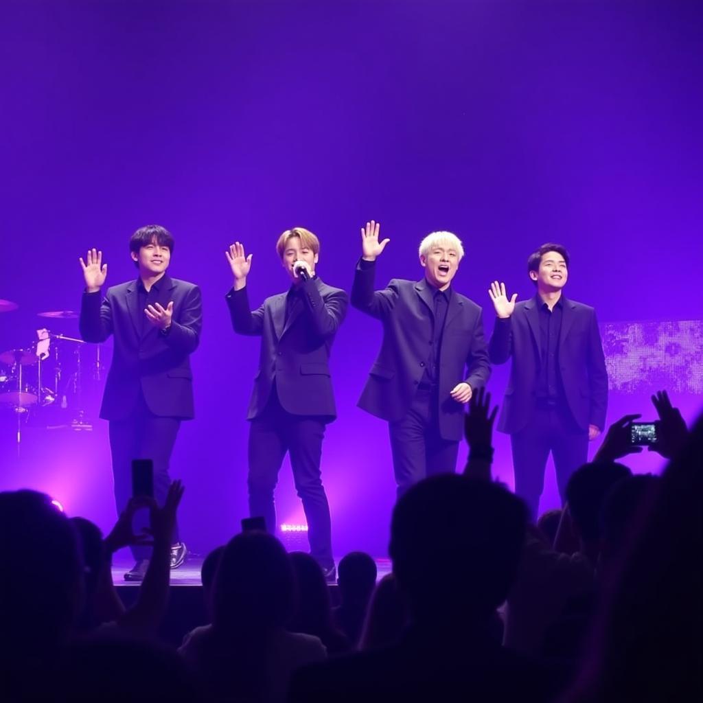 BTS waving to fans at concert