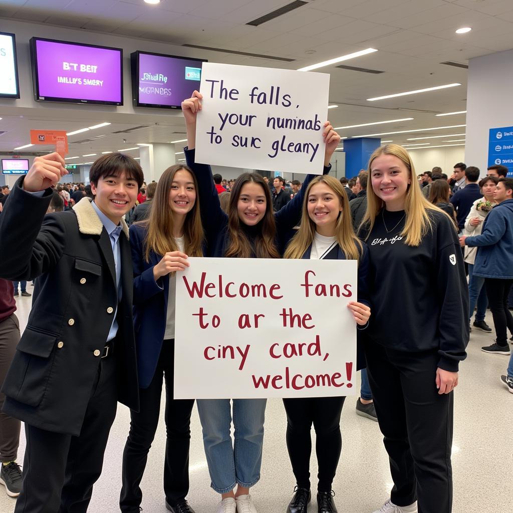 BTS Fans Holding Signs at Airport