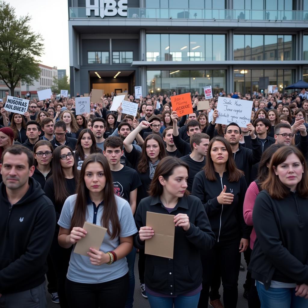 BTS fans protest outside HYBE building