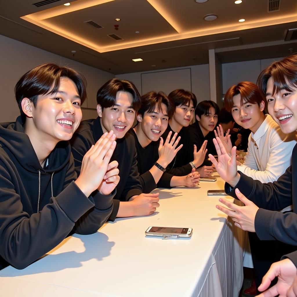 BTS members smiling at fansign