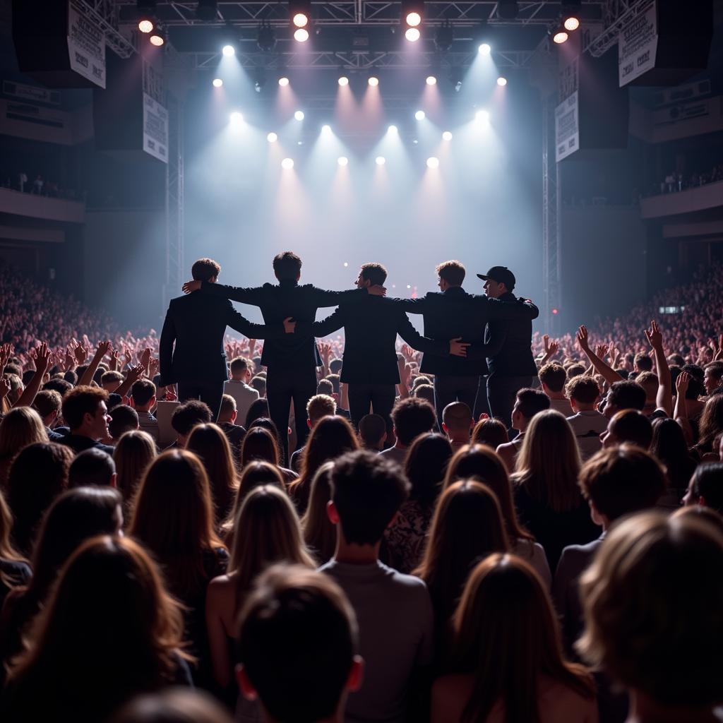 BTS members embracing fans at a concert