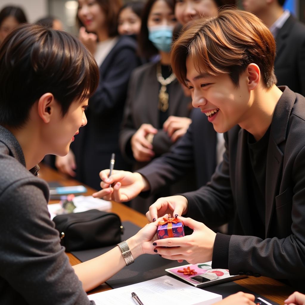 BTS Members Interacting with Vietnamese Fans at a Fansign