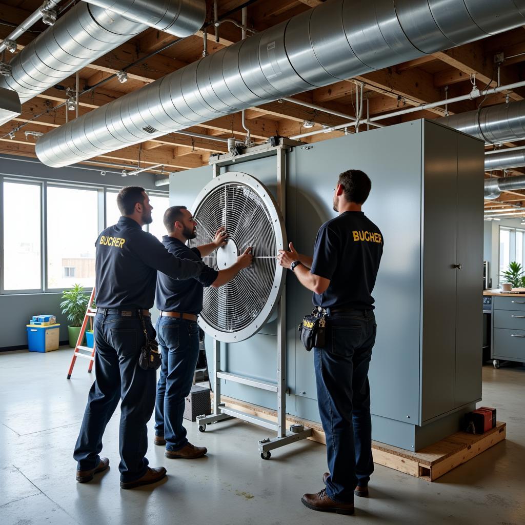 Technicians Installing a Bucher City Fan 60