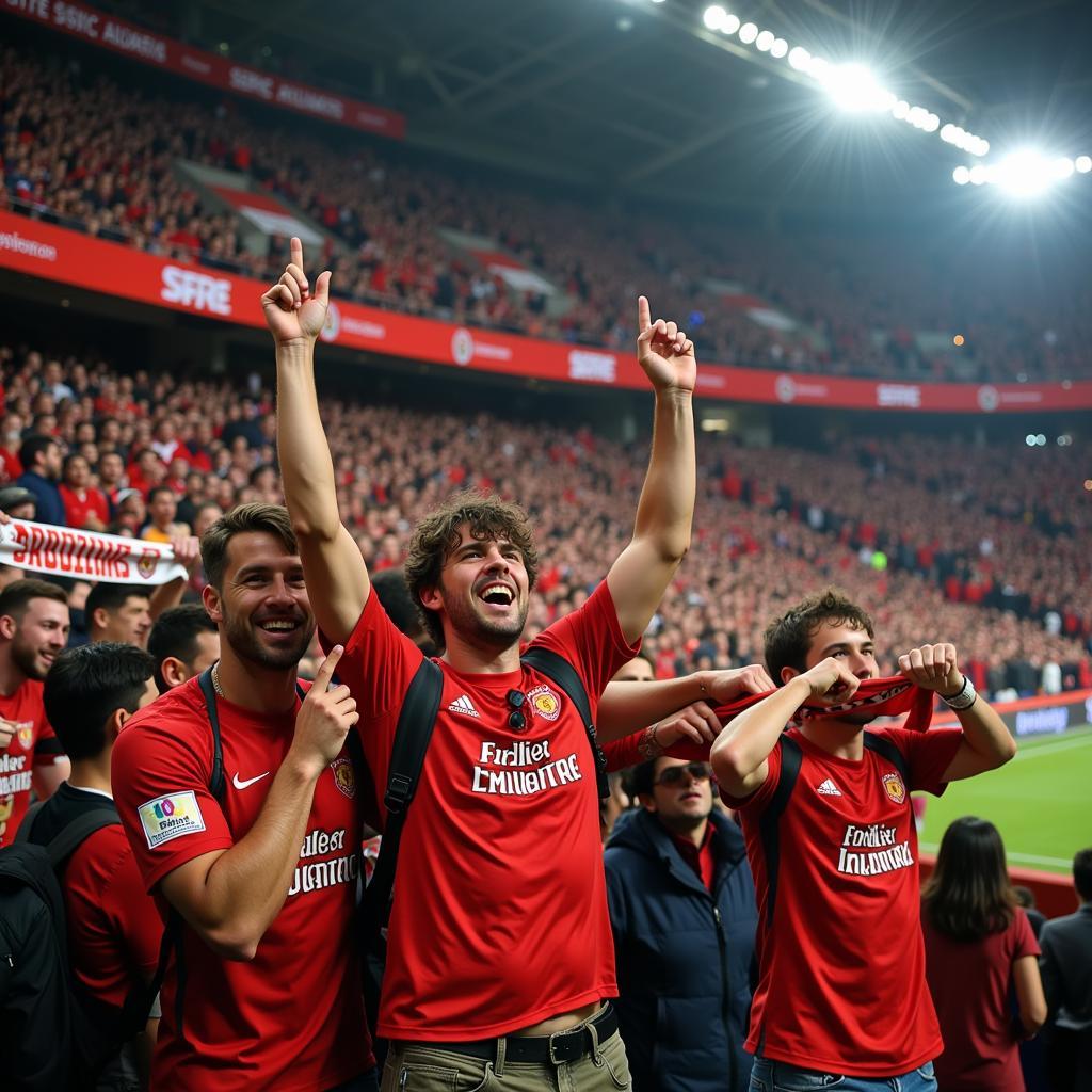 Football fans cheering in a stadium