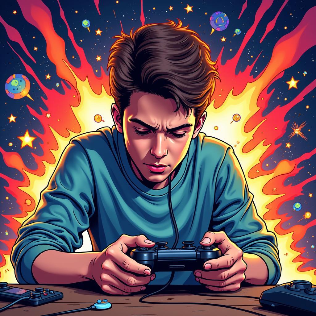 Gamer Intensely Button Mashing Illustration