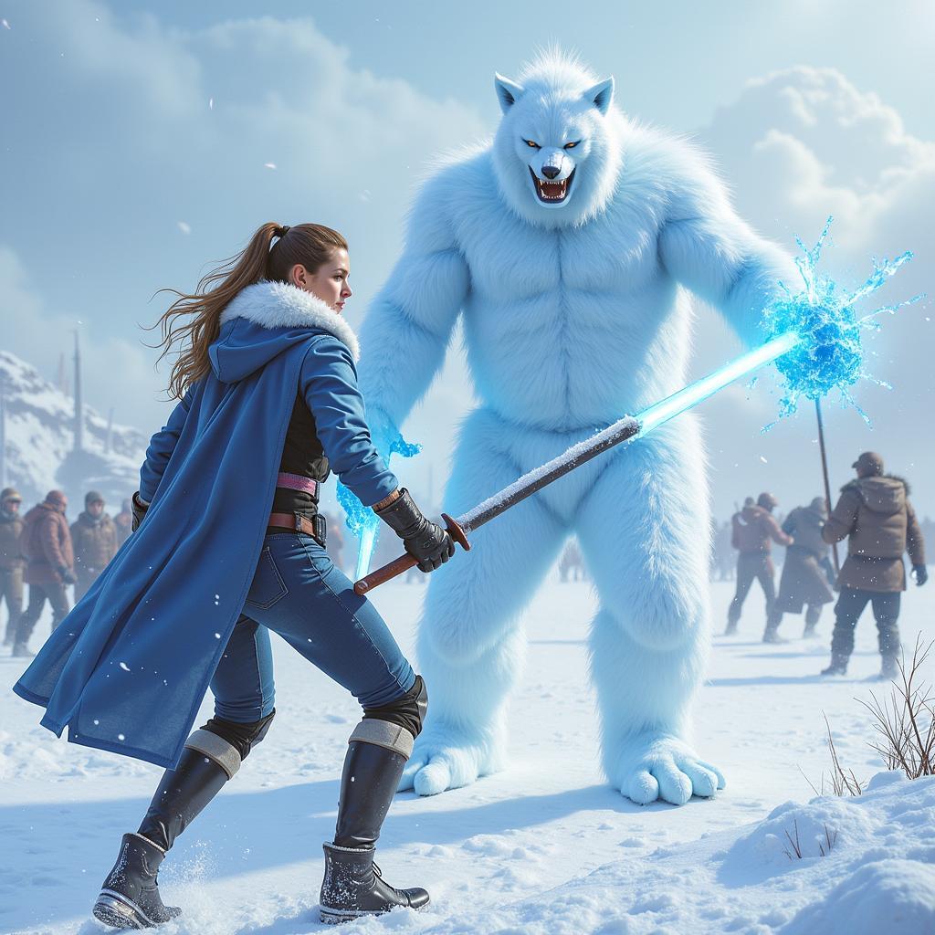 Candice and Abomasnow in a dynamic battle scene