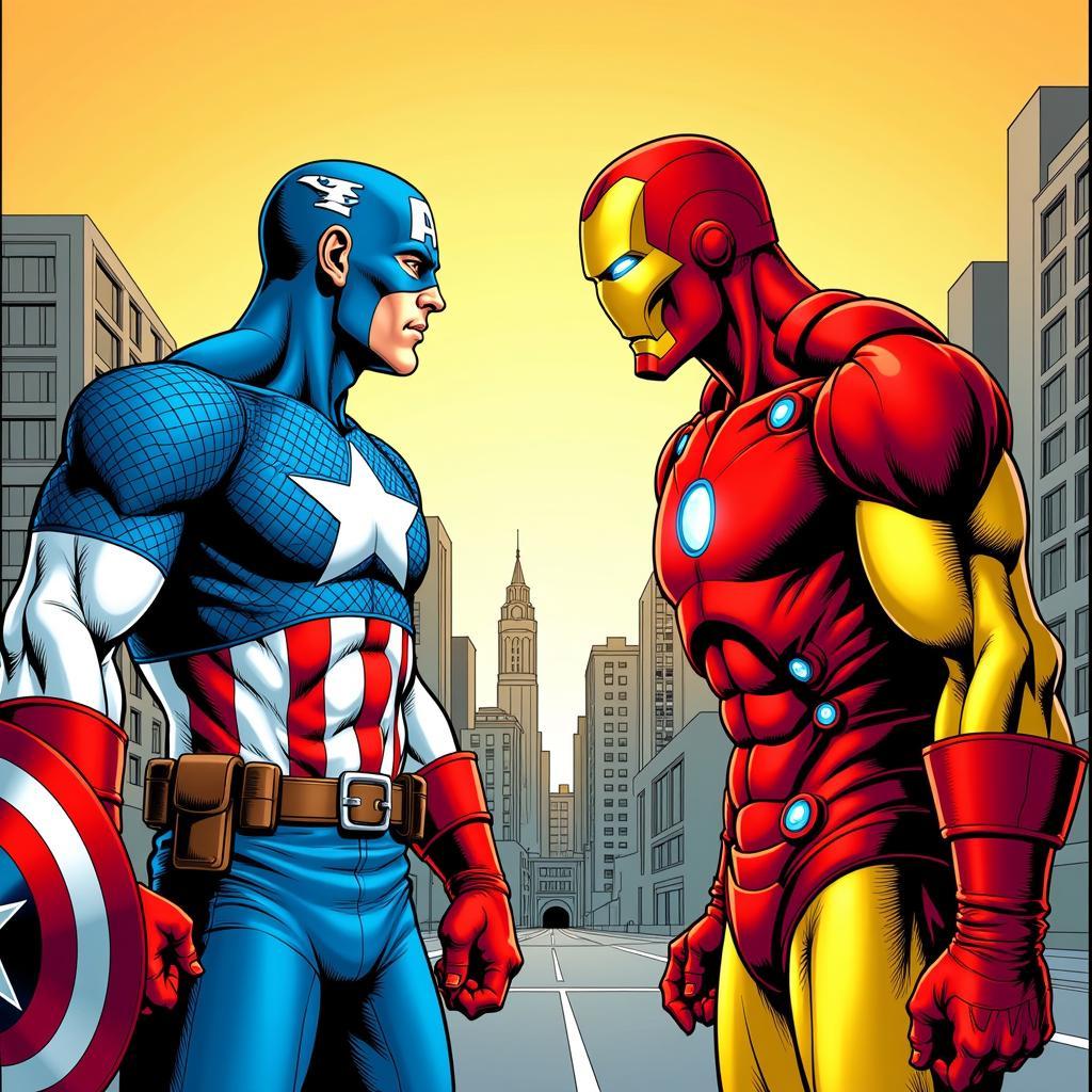 Captain America and Iron Man comic book art