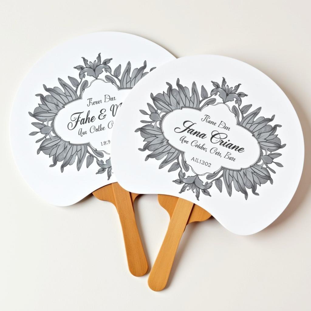 Cardboard hand fans as wedding favors.