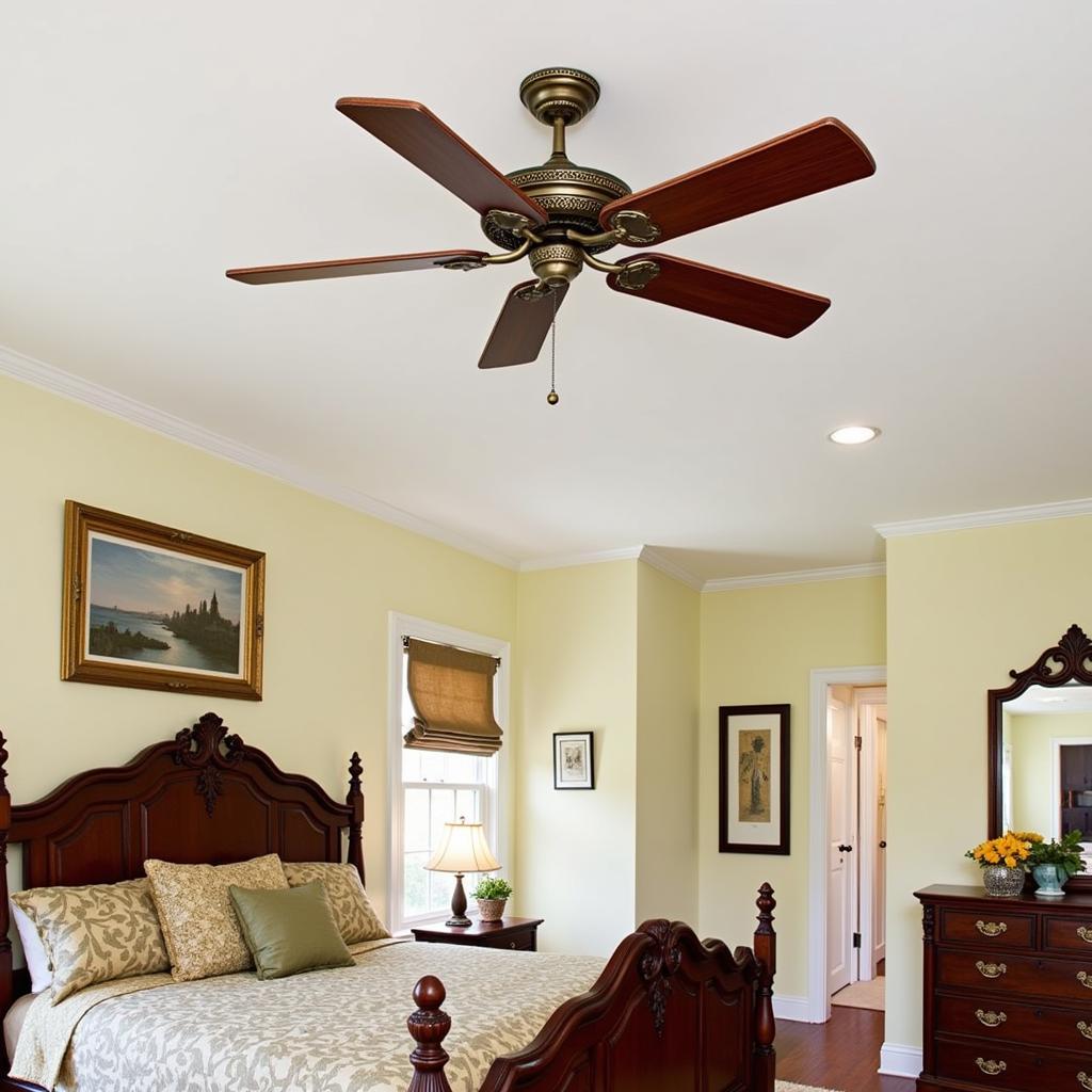 Cast iron ceiling fan in a vintage style bedroom