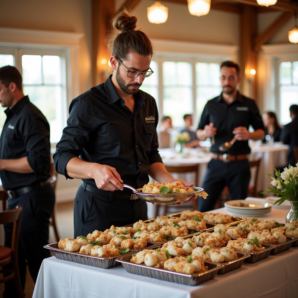 Catering staff setting up for an event