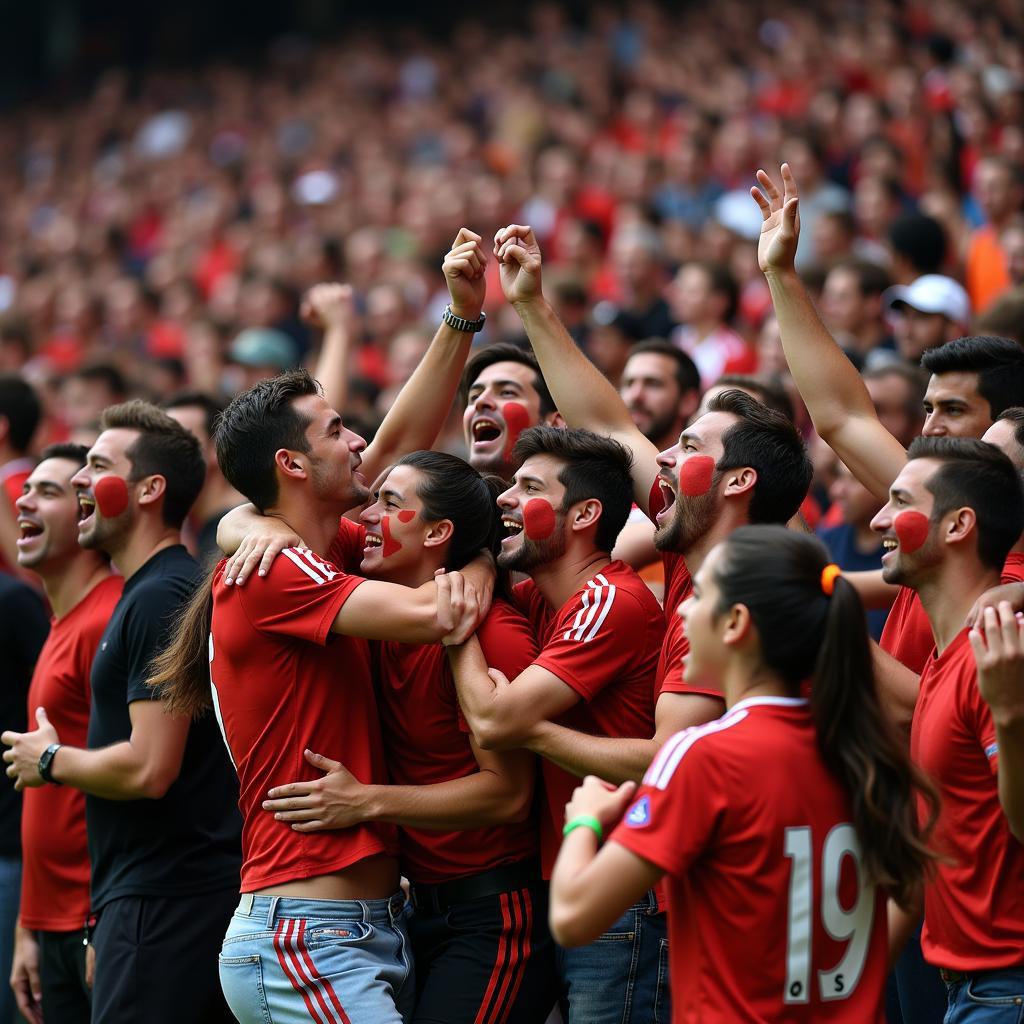 Fans erupting in joy after a goal