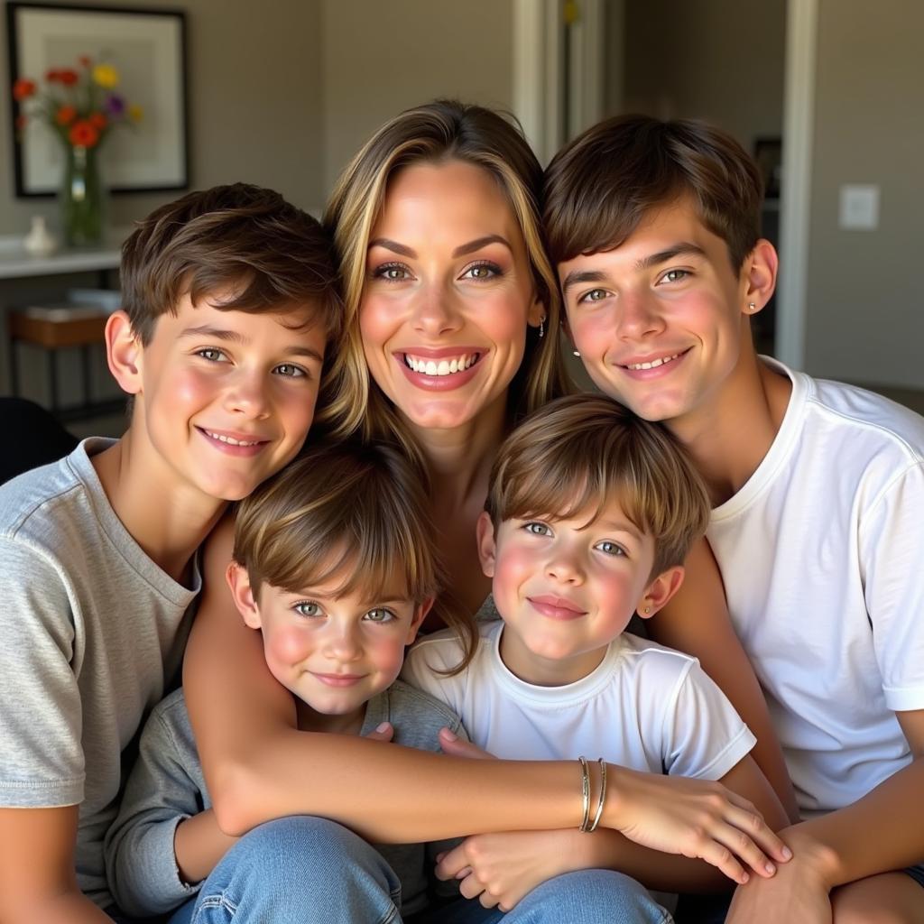 Celine Dion posing with her three sons