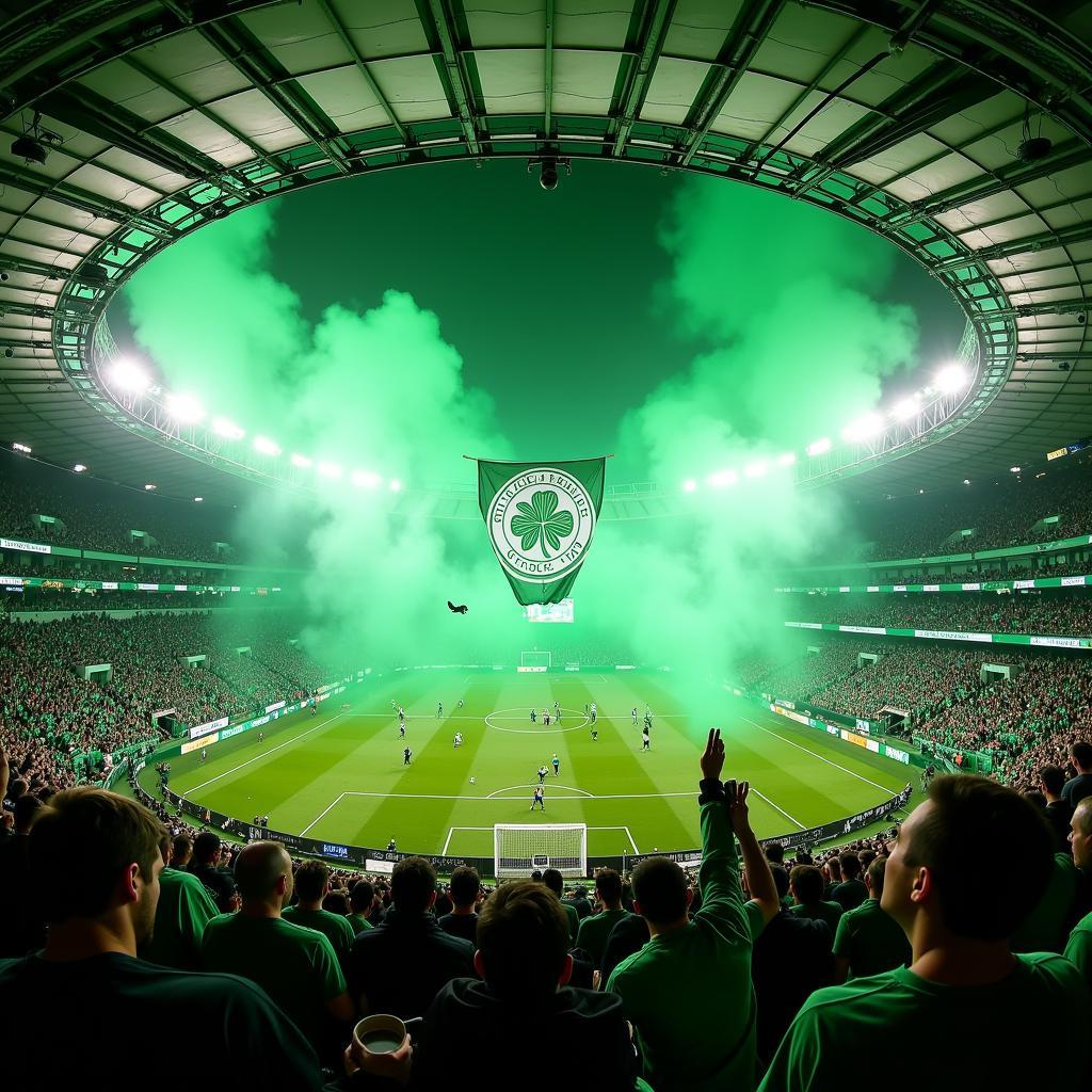 Celtic fans display a large-scale tifo