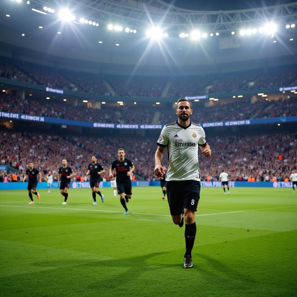 Fan running onto the pitch during a Champions League final