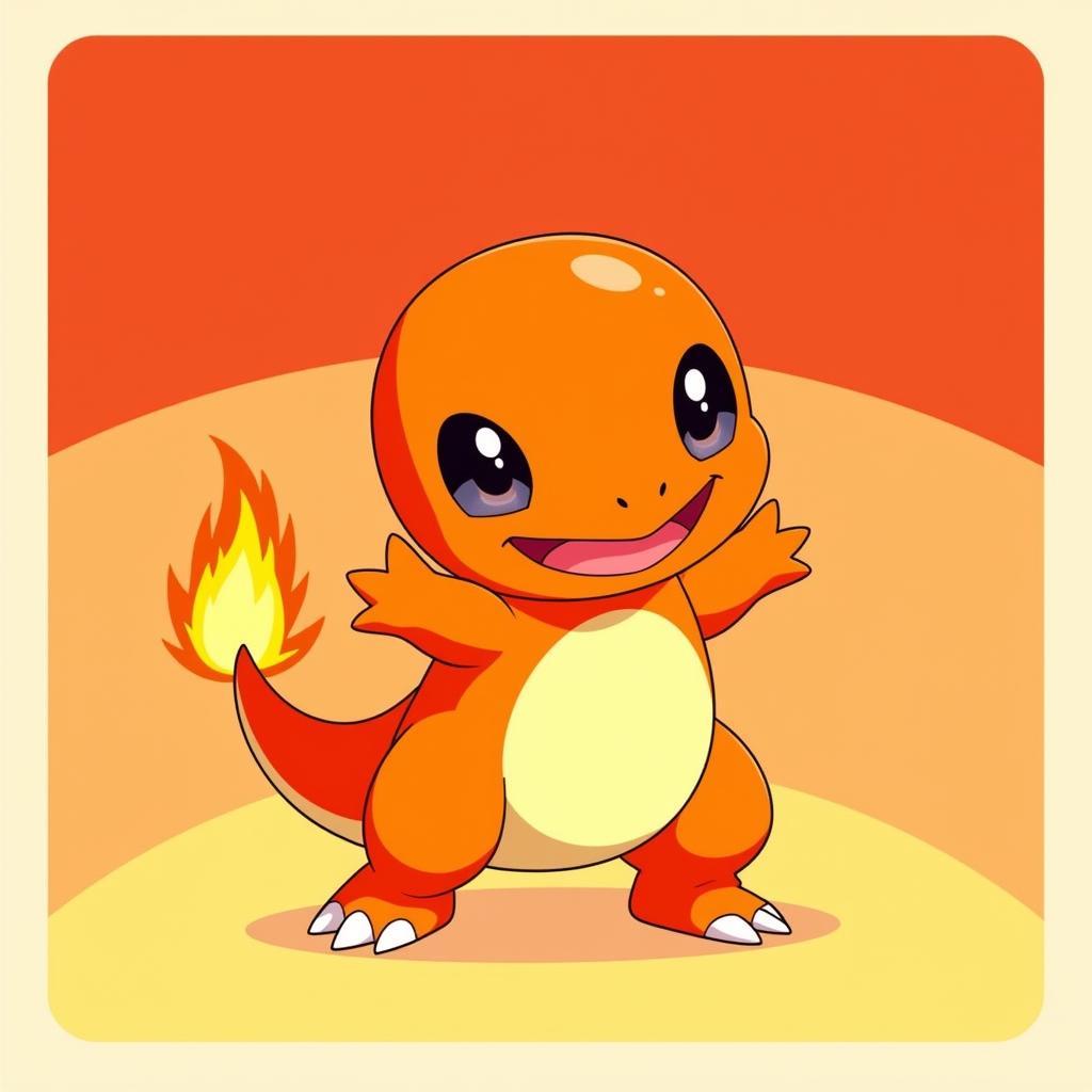 Charmander in its classic pose, flames ablaze