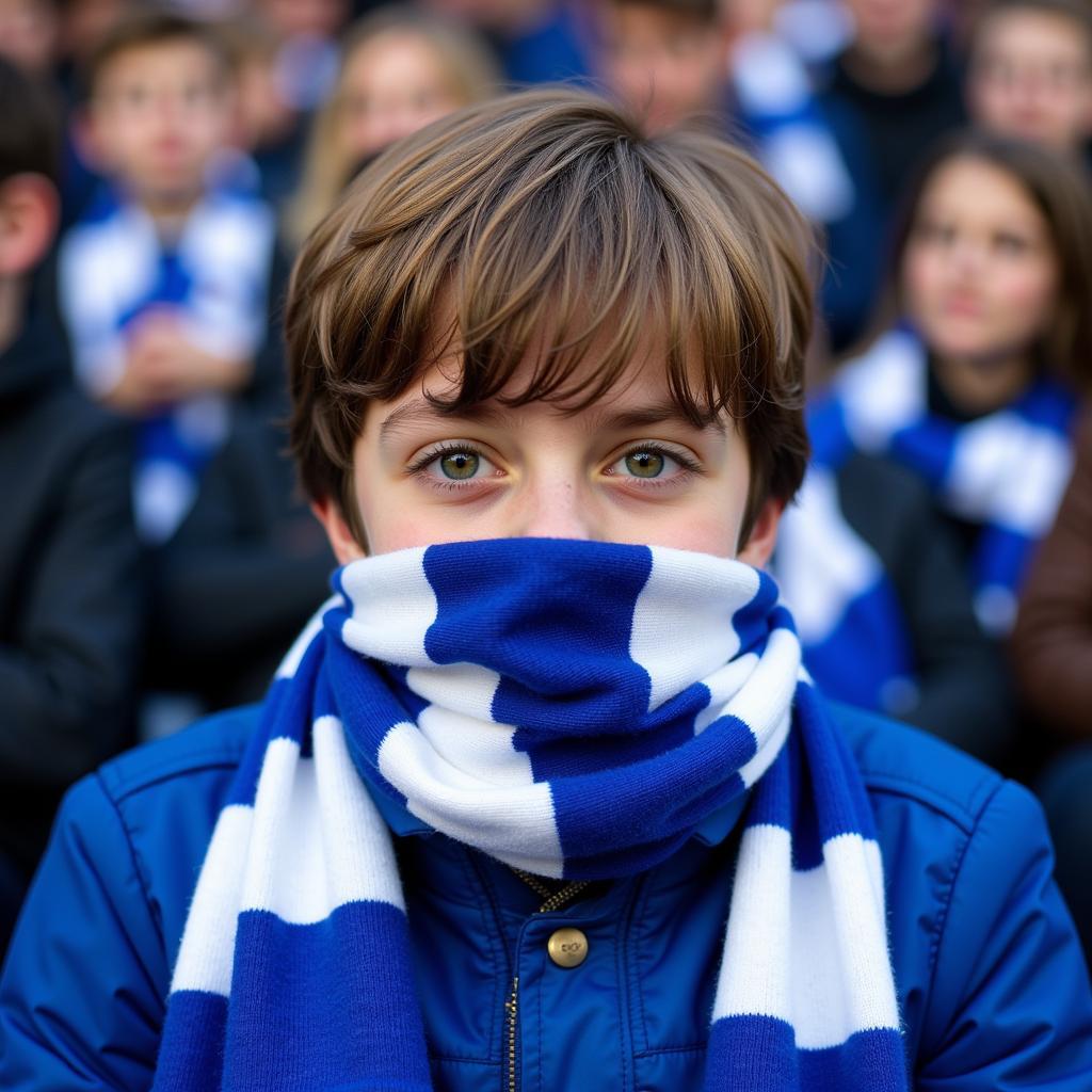 Chelsea fan with scarf in stadium