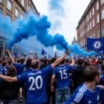 Chelsea fans celebrating a victory