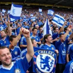 Chelsea fans holding historical banners