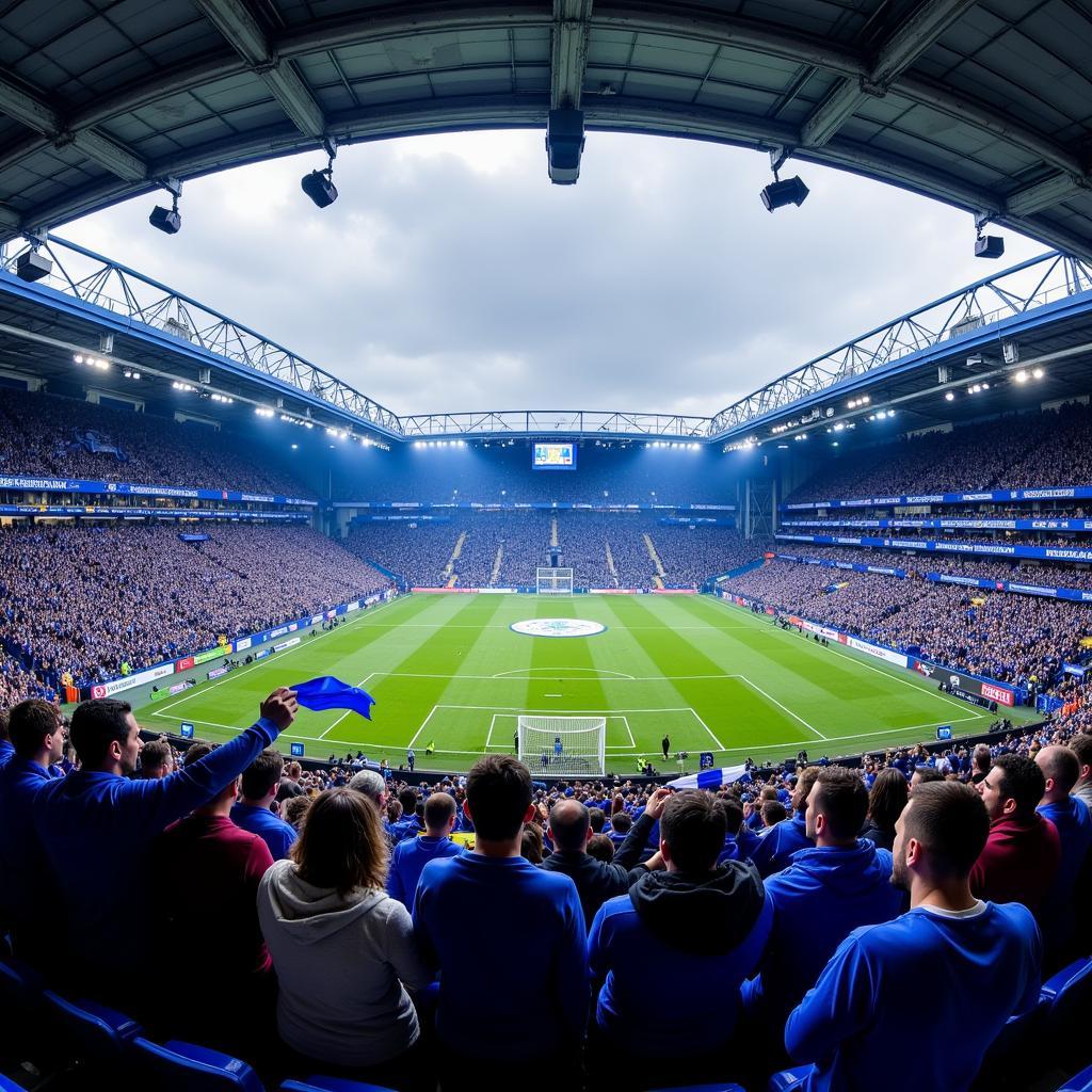 Chelsea fans celebrating victory at Stamford Bridge