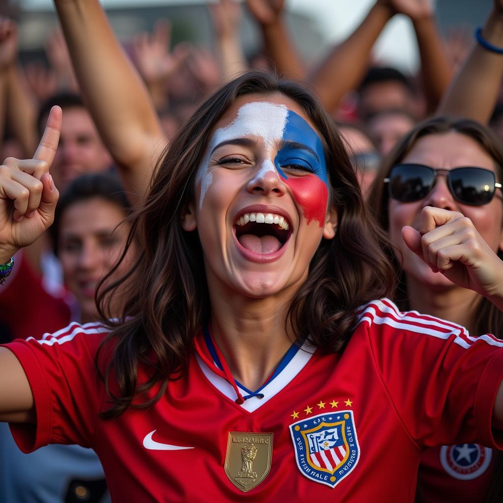 Chilean football fans celebrating a goal