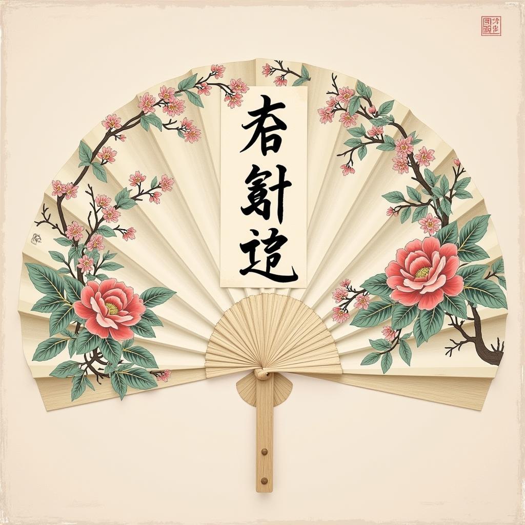 Chinese Calligraphy on a Painted Fan