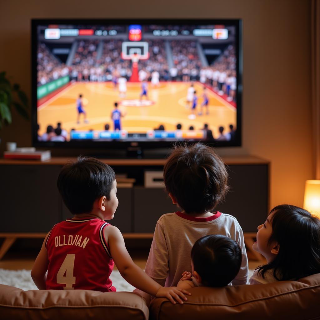 Family Bonding Over a Basketball Game in China 