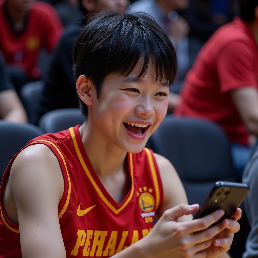 Chinese Fan in Basketball Jersey