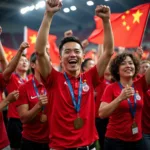 Chinese Fans Celebrating Olympic Victory