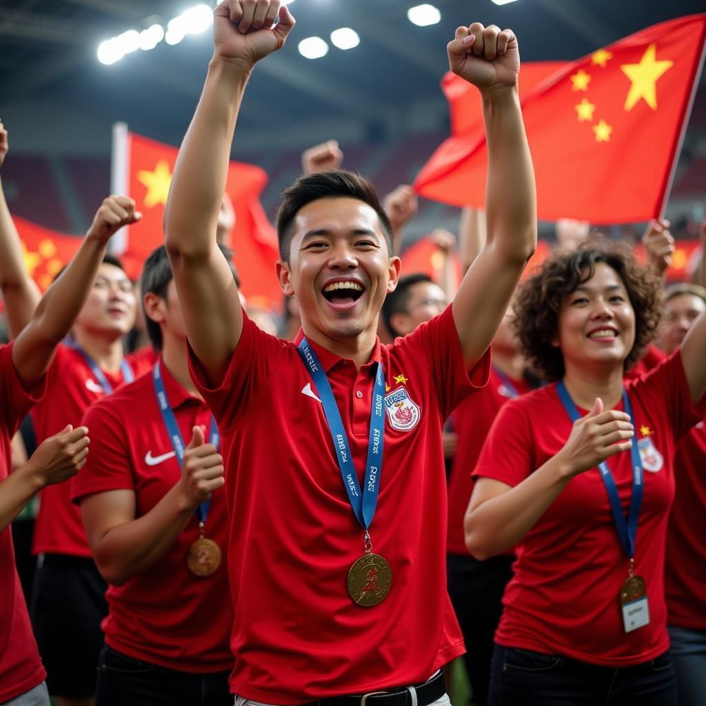 Chinese Fans Celebrating Olympic Victory