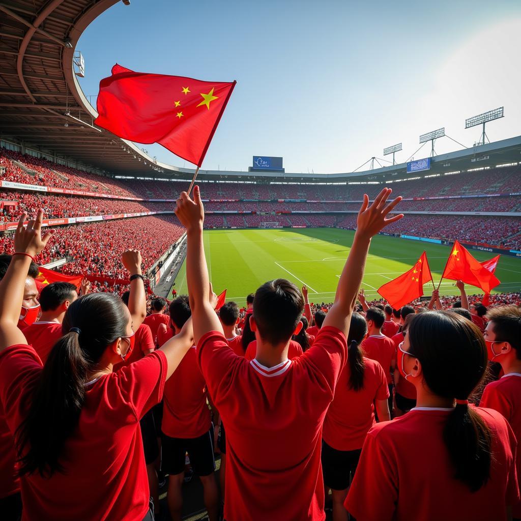 A sea of Chinese football fans cheering