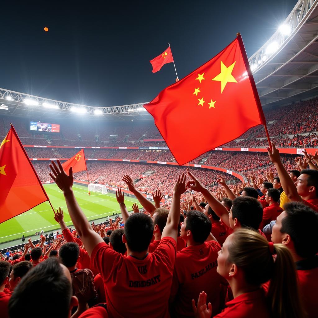 Chinese Football Fans Celebrating a Goal