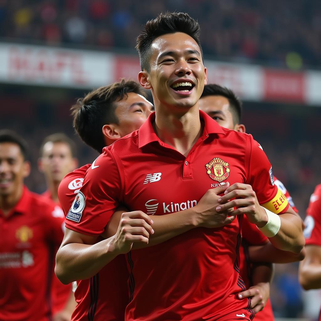 Chow Chee Fan celebrating a goal for his team in the SPL