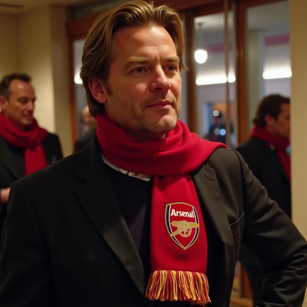 Christopher Nolan wearing an Arsenal scarf