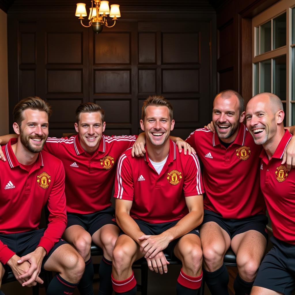 Manchester United's Class of '92 players sharing a light moment