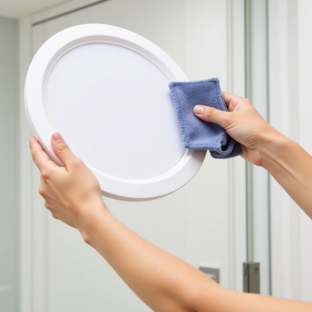 Cleaning the cover of a bluetooth exhaust fan light.