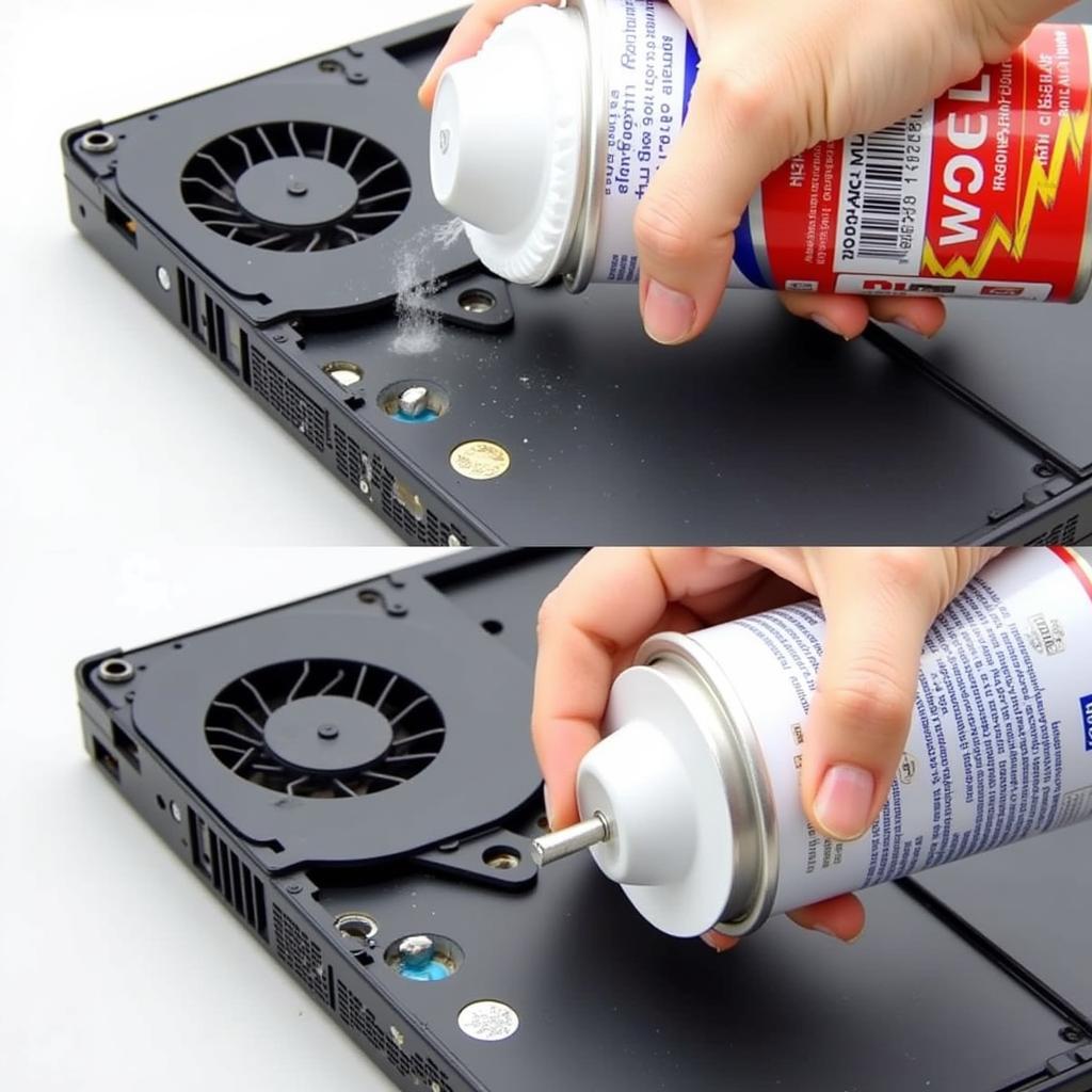 Cleaning dust from a Dell E6420 fan using compressed air