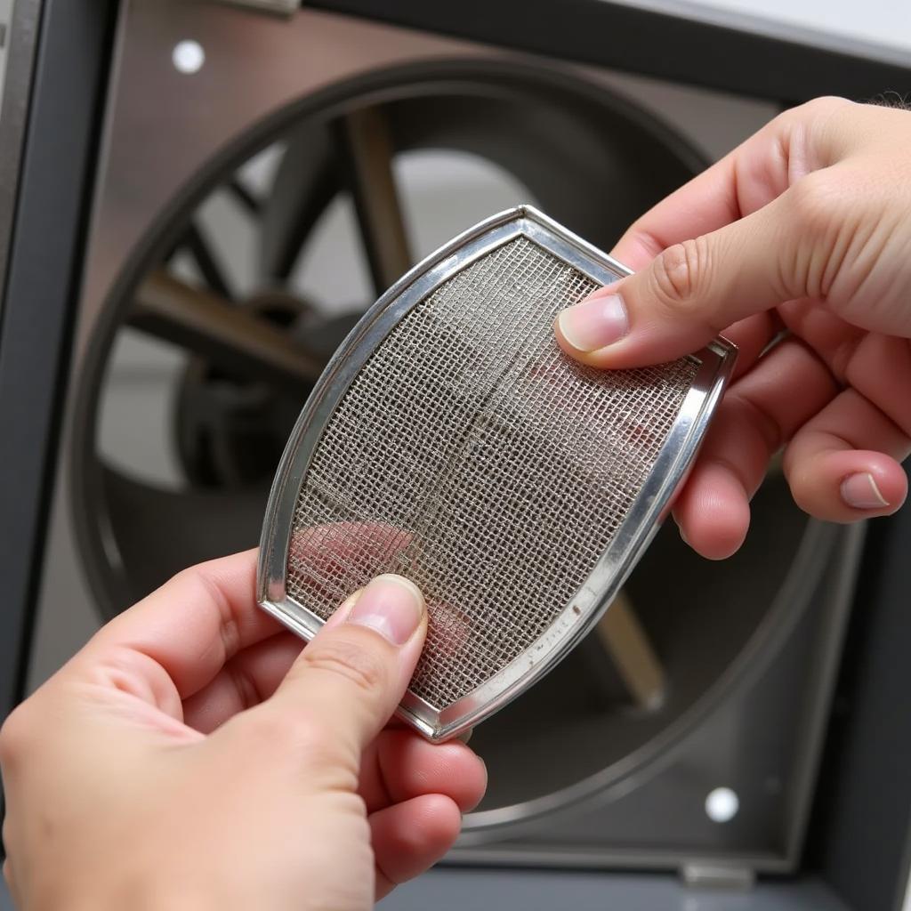 Close-up of cleaning extractor fan filters