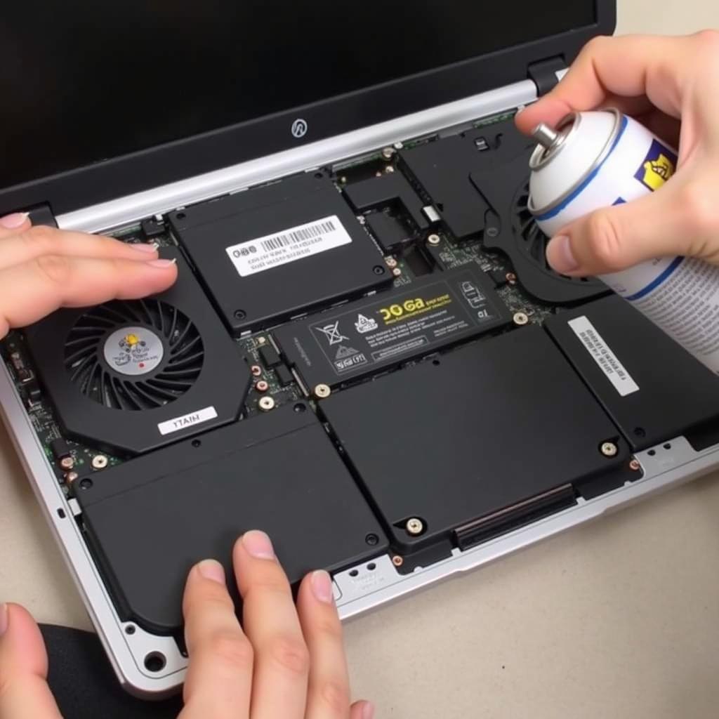 Cleaning a laptop fan with compressed air