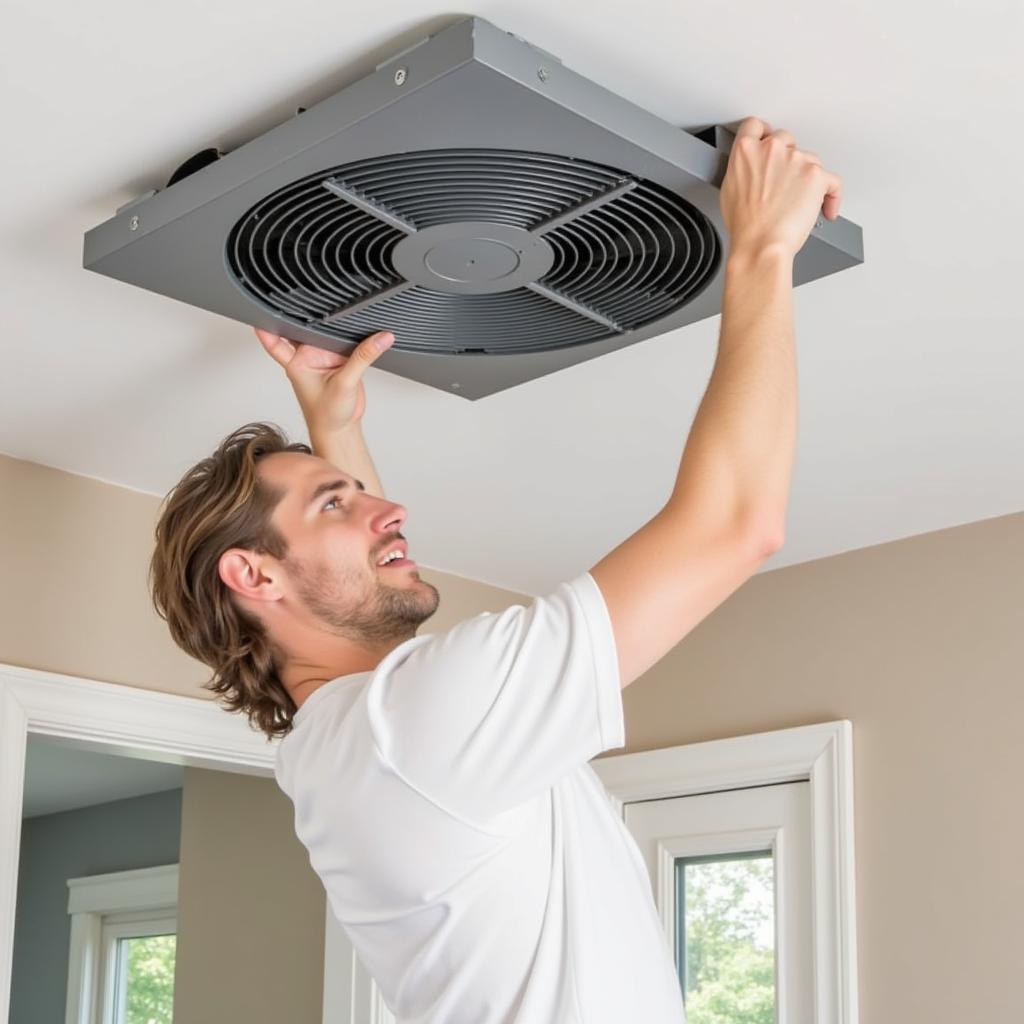 Climaventa fan coil unit being installed in a residential ceiling